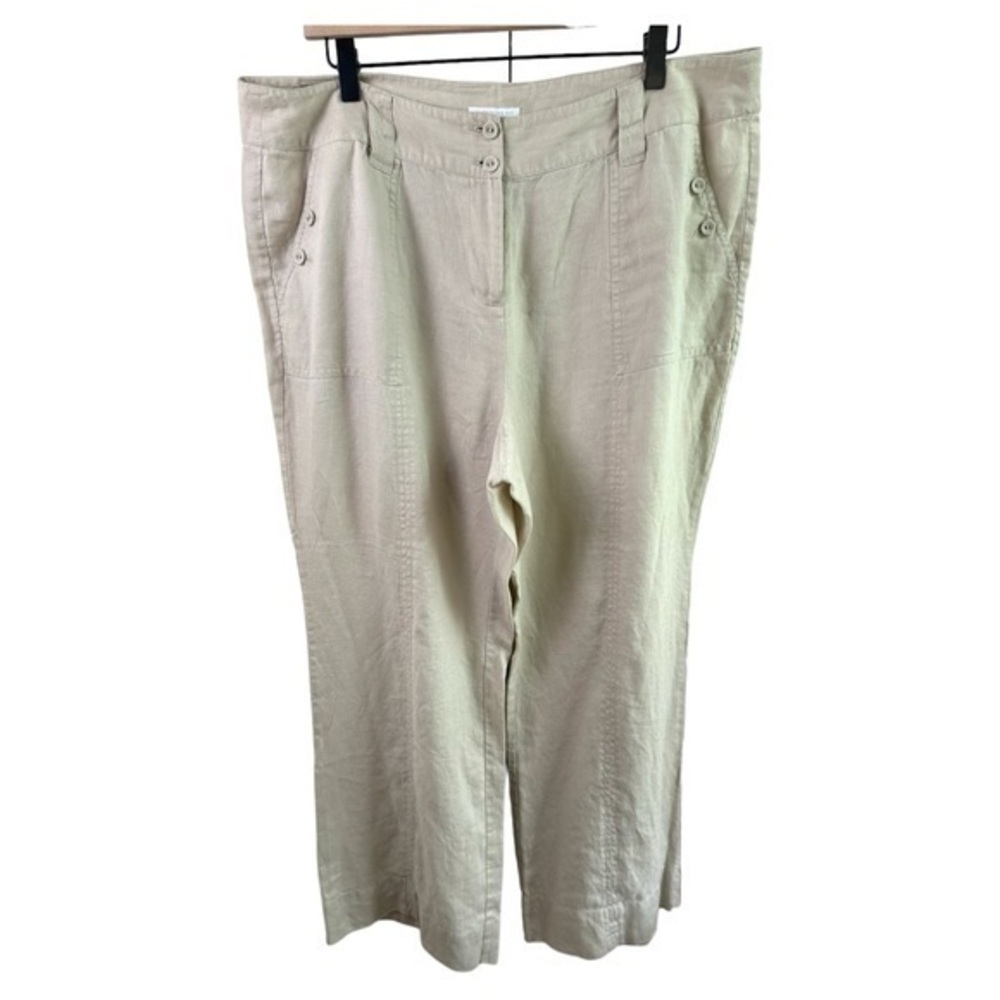 Charter Club Pants Womens 16W Petite Linen Katherine Fit Wide Leg Beige Buttons